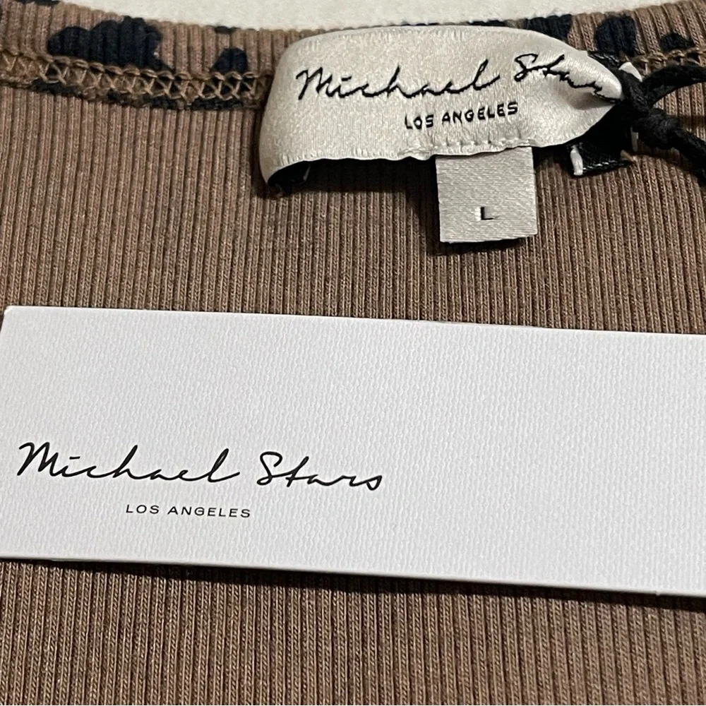 Michael Stars Remi‎ V-Neck Tee in a leopard print pattern